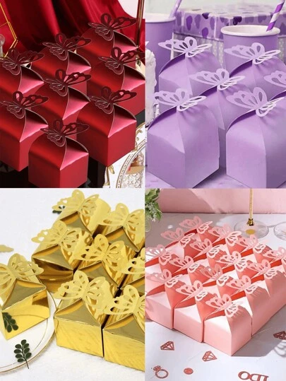 10 件粉色/紫色/金色/红色蝴蝶结糖果礼盒，婚礼回礼盒，适合生日、母亲节、告白日、婚礼、单身派对、节日庆祝派对糖果礼物