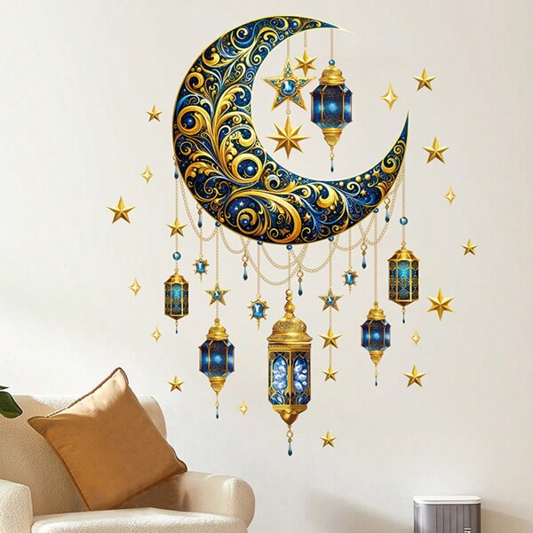 Eid Festival Middle East Holiday Decoration Sparkling Stars And Moons Wallpaper 3D Shaped Self-Adhesive Bedroom Wall Sticker
