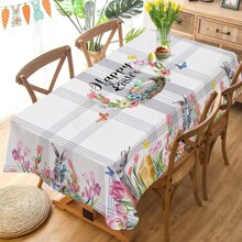 1pc Happy Easter Tablecloth,Easter Egg Patterned Tablecloth,Bunny And Floral Print Tablecloth,Polyester Rectangular Table Cover,Festive Party Decor For Indoor And Outdoor, Kitchen Accessory, Perfect Easter Gift For Family And Friends - Multicolor - View 13