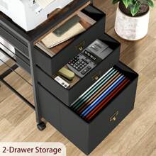 3-Drawer Mobile File Cabinet – Black Vertical Filing Cabinet For Letter/A4, Under Desk Storage For Home Office - Black - View 2