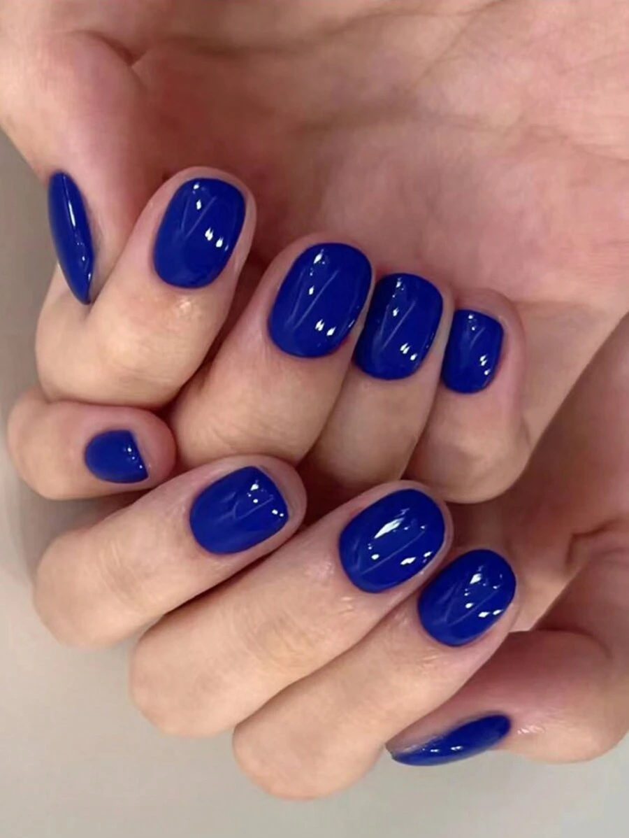 珐琅蓝美甲打磨机、万圣节美甲打磨机、亚克力美甲打磨刮刀、纯色短款假指甲、适合女性日常派对、自然美甲凝胶、无凝胶美甲贴纸