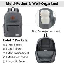 VASCHY School Backpack For Men Women,Lightweight Classic Basic Bookbag Simple Kids Black Backpack For College Travel,For Teen Girls Women College Students,College,Middle School,High School,Outdoors,Travel,Outings,Elementary School,Office - Grey - View 4