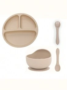4-Piece Baby Silicone Plate With Suction Cup Food Silicone Suction Cup Bowl, Fork And Spoon Set Suitable For Daily Use