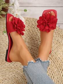 2025 New Fashion Floral Decor Women Flat Sandals, Casual Summer Beach
