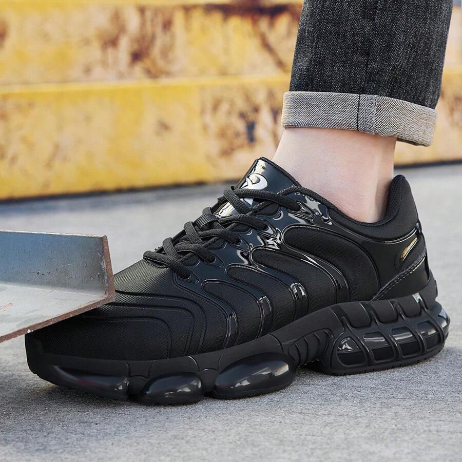 Zapatos con punta de acero para mujeres, zapatos de trabajo irrompibles, zapatillas deportivas ligeras con punta de acero para mujeres, zapatos de seguridad antideslizantes, zapatos con puntera compuesta a prueba de pinchazos - Negro - Ver 1