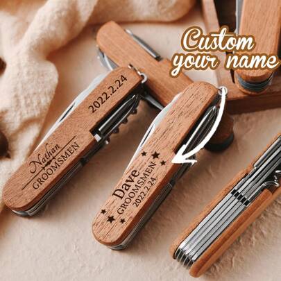 [Custom] 1pc Personalized Multi-Functional Tool, Carry For Daily Use, Essential For New Home, Customized Wedding Gift, Key Chain, Outdoor Gift, Engraving Wooden Items, Groomsmen Gift