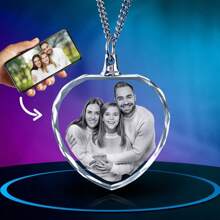1pc Customized Anniversary Gift, Laser Engraved Photo Crystal Necklace, Personalized Photo/Group Portrait Memorial Necklace, Couple/Mother-Child/Family Photo Customized Mother's Day, Father's Day, Easter Gift, Suitable For Anniversary, Birthday, Daily Wear, Gala, Father's Day - Transparent - View 15