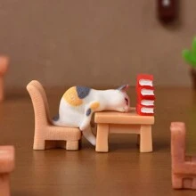 Mô hình đồ nội thất nhà búp bê thu nhỏ 1:12, Phụ kiện trang trí tượng mèo hoạt hình dễ thương, Trang trí tiểu cảnh tự làm, Quà tặng sinh nhật, Phụ kiện nhà búp bê, Mèo nhựa thu nhỏ, Bàn, Ghế - Nhiều màu - Xem 6