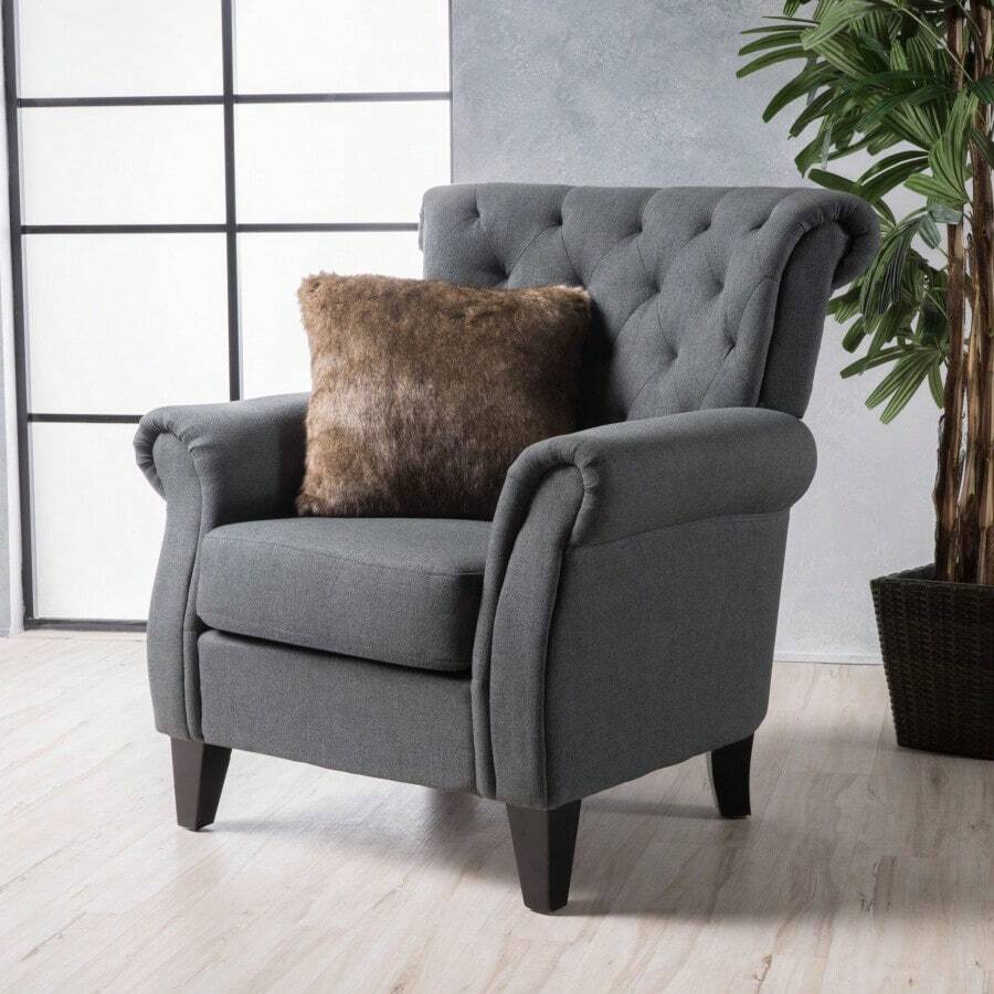 Mirod Comfy Accent Chair With Tufted Backrest, Bedroom Single Seat Arm Chair With Wooden Legs, Modern Side Chairs For Living Room - 彩色 - 查看 1