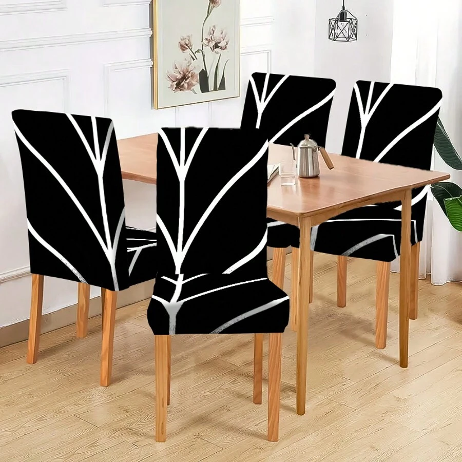 2/4/6pcs Creative Personalized, Special Black And White Texture Decoration, Printed Chair Cover, Fashionable Printing, Elastic And Easy To Install, Enhancing Seat Style