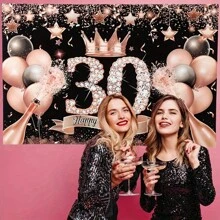 黑色和粉色生日背景，适合 18、30、40、50 岁女性生日派对、摄影背景横幅、墙面装饰、派对用品 - 彩色 - 查看 10