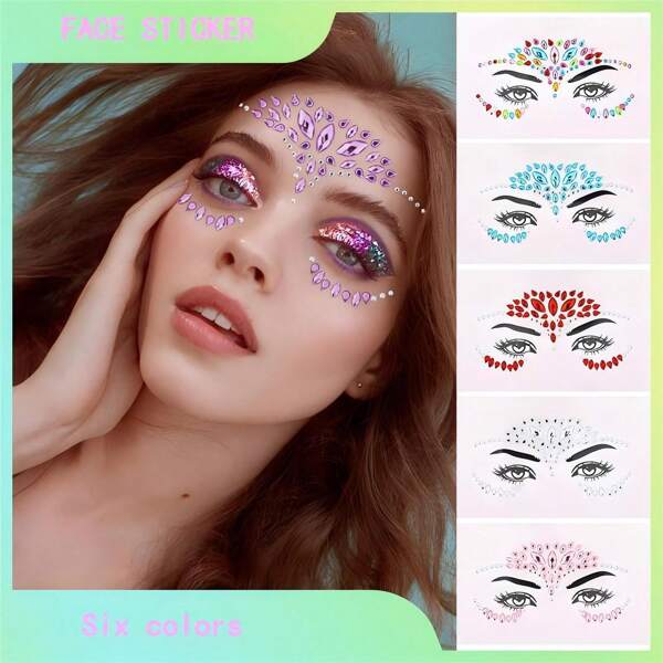 Adesivos de joias faciais - Adesivos de cristal coloridos em forma de diamante 3D para olhos, sobrancelhas, cabelo, decote, braços, adequados para maquiagem, palco, festival, festa, uso diário