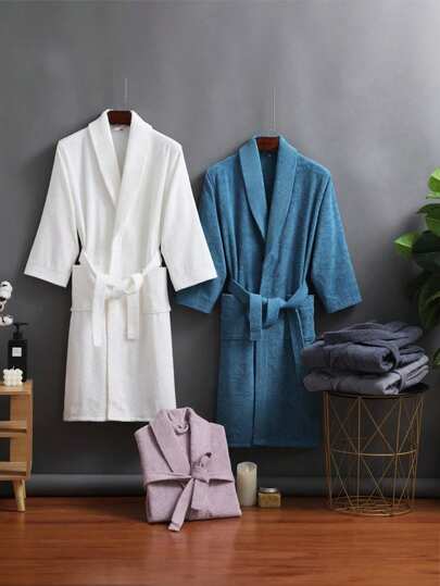 1 件长款毛巾浴袍，成人男女通用毛巾浴袍，优质酒店品质，厚毛巾面料，4 季浴袍，柔软吸水，宽松版型，多种颜色，简约设计，浴室和家居必需品夏季婚礼家居浴室装饰返校