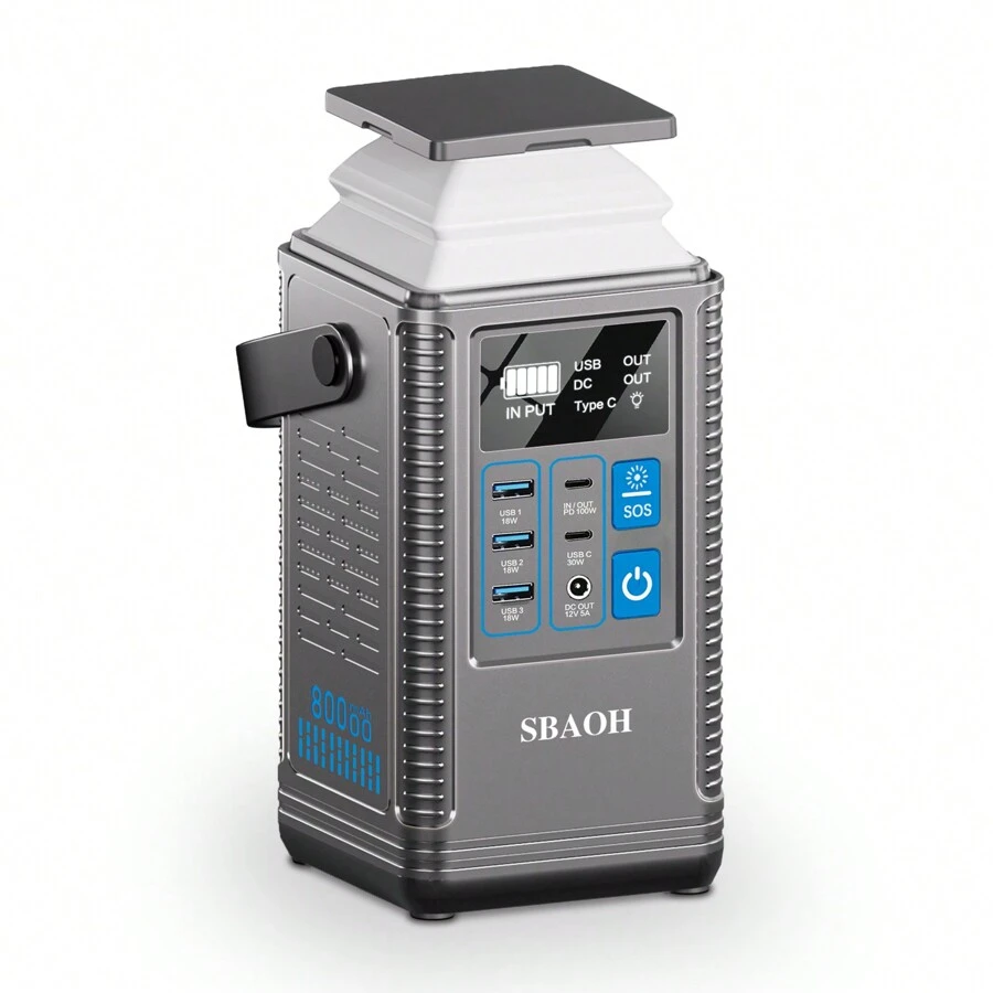 Portable Powerstation,296Wh 80000mAh Solar Generator Quick Charge In/Out PD 100W,With LED Flashlight,Lithium Battery For Home Backup,Power Outages,And Outdoor Camping