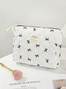Lovely Polka Dot & Bow Knot Pattern Makeup Bag Large Capacity Quilted Cosmetic Storage Bag With Handle Make Up Organizer Cute Bow Knot Design Makeup Pouch Skincare Bag For Woman Travel Toiletry Bag Small Bow Pencil Case Coin Purse Makeup Bag Set For Wedding Bridesmaid Gift ,Mom Gifts, Birthday Gifts,Gifts For Friends And Teachers, Home Decor, Bathroom Living Room