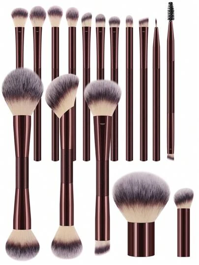16支化妆刷套装，包含粉底刷、腮红刷、遮瑕刷、高光刷等多种柔软化妆刷。采用优质合成纤维制成，适合日常面部彩妆。套装内含多种化妆刷，是打造精致妆容的理想之选。