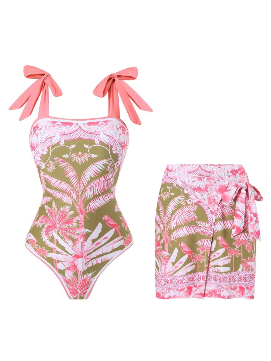 女士性感吊带印花紧身波西米亚风沙滩裙泳衣