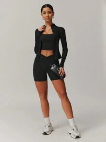 MASKERT 春夏女士短裤运动短裤跑步裤瑜伽裤紧身裤休闲裤舒适家居服亲肤 - 黑色 - 查看 9