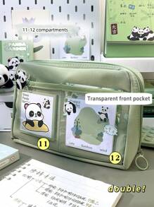 Simple Color Wide-Open Pencil Bag Pen Case 12 Compartments Oxford Fabric Storage Pouch For Stationery School Student , Back To School Gifts