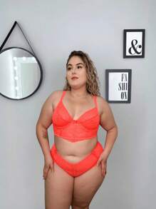 Plus Size Bra & Panty Sets - Orange - View 1