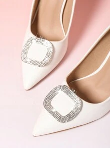 2pcs Detachable DIY Shoe Accessories, Fashion Elegant Metal Square Rhinestone Shoe Clips, Suitable For High Heels, Flats, Bags, Clothing, Black/White/Red - White - View 2