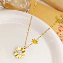 Small Daisy Necklace Cool Style Versatile Simple Clavicle Chain Necklace - Gold - View 2