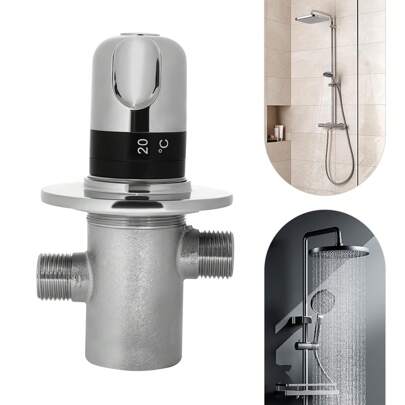 YUNRUX 3-Way Domestic Water Mixer Mixing Valve 20-60°C Thermostat Scald Protection G1/2" Domestic Water Mixer Thermostatic Mixing Valve Thermostat 20-60°C Silver