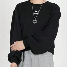 Puma 加絨短版衛衣圓領套頭衫長袖休閒運動衫 - 黑色 - 查看 3