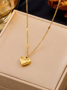 1 件不锈钢简约金色项链，带小心形吊坠，适合女士，适合送礼和日常佩戴，情人节、妈妈、母亲、母亲节、礼物