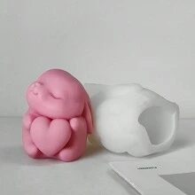 Stampo in silicone a forma di cuore con coniglietto carino, per artigianato fatto a mano