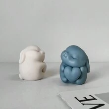 Stampo in silicone a forma di cuore con coniglietto carino, per artigianato fatto a mano