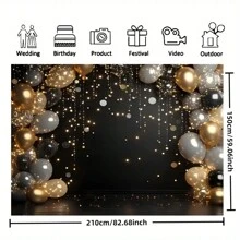 1 件优雅的黑色和金色气球背景横幅，黑色和金色主题，派对装饰，适用于婚礼、新娘派对、圣诞节装饰、新年聚会、生日派对、室内/室外装饰、家居、花园、庭院装饰，通用主题 - 彩色 - 查看 8