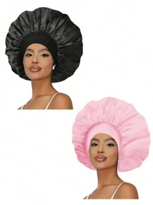 2/4 pezzi Cuffia da notte in seta, cuffie da notte in raso, cuffia da notte in seta con fascia elastica morbida, avvolgimento per capelli in seta per capelli ricci (Nero e Rosa)
