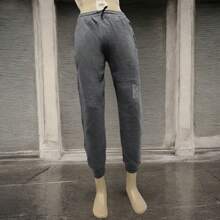Men's Casual Sports Pants Comfortable With Letters And Cross Drawstring Side Pockets Solid Colors 1 Piece - Dark Grey - View 1