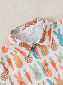 Camicia a maniche lunghe da ragazzo con stampa colorata pasquale e colletto, adatta per primavera/estate