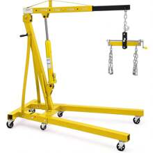 2 Ton Engine Hoist, Folding Cherry Picker Engine Hoist With Lever And 6 Casters, Heavy Duty Hydraulic Shop Crane, Engine Crane Lifter For Workshops Garage Warehouse - 黃色 - 查看 1