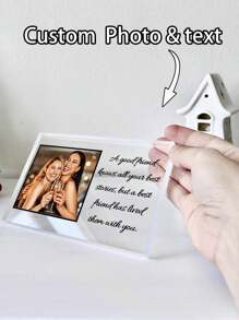 1 pièce Cadeau personnalisé avec PHOTO et TEXTE, Photo autoportante, Bloc photo en acrylique, Cadre photo avec texte personnalisé, Cadeau commémoratif personnalisé, Décoration de la Saint-Valentin, Mariage, Faveurs de fête de la Saint-Valentin, Idées cadeaux
