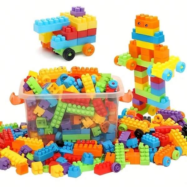 Set de 100 piezas/150 piezas/200 piezas/300 piezas/440 piezas de bloques de construcción de colores, bloques de ensamblaje educativos, bloques de conexión medios DIY (colores aleatorios), juguetes de rompecabezas creativos e imaginativos, excelentes como regalo de cumpleaños, Navidad, Acción de Gracias, Pascua
