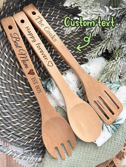 3pcs Custom Personalized Kitchen Utensils, Custom Cooking Tools, Engraved Bamboo Spoon, Three-Wire Shovel Bamboo Shovel, Unique Cooking Utensils, House Warming, Wedding Favor, Custom Wood Spoon, Kitchen Utensils,Wedding Spoon Gift, Birthday Gift For Mom