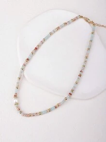 1 pieza Collar tipo choker de piedra natural de color azul claro con cuentas, de estilo minimalista vintage y de alta gama, adecuado para vacaciones, cumpleaños, Día de la Madre, San Valentín y regalo de Año Nuevo - multicolor - Ver 6