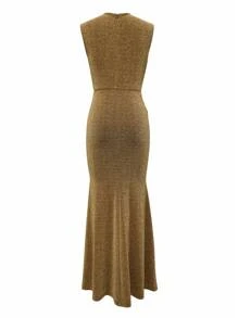 Women Metallic Elegant Deep V Neck Cocktail Dress, Wedding Guest Dress, Party Dress, Prom Dress