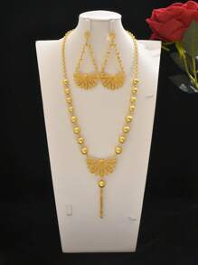 3 件套中东风格复古金色镂空流苏花首饰套装、项链和耳环，奢华新娘婚礼派对配饰 - 金黃色 - 查看 7