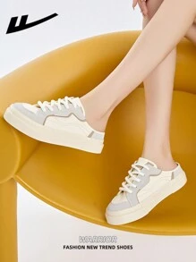 WARRIOR 女款 1 双帆布一脚蹬鞋，休闲系带设计，厚底，增高，滑板鞋，低帮户外平底鞋，秋季休闲运动鞋。经典款式搭配复古细节，舒适时尚的女士厚底运动鞋。