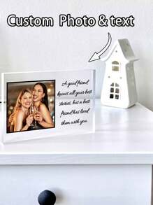 1 pièce Cadeau personnalisé avec PHOTO et TEXTE, Photo autoportante, Bloc photo en acrylique, Cadre photo avec texte personnalisé, Cadeau commémoratif personnalisé, Décoration de la Saint-Valentin, Mariage, Faveurs de fête de la Saint-Valentin, Idées cadeaux