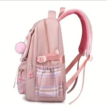 Mochila ligera de Cinnamon Dog de Sanrio - Bolso de mujer de gran capacidad con estampado de dibujos animados, de múltiples capas y usos, de nailon, color rosa brillante con patrón de animal, cierre con cremallera, lavable a máquina - Adecuado para la escuela, uso al aire libre y viajes