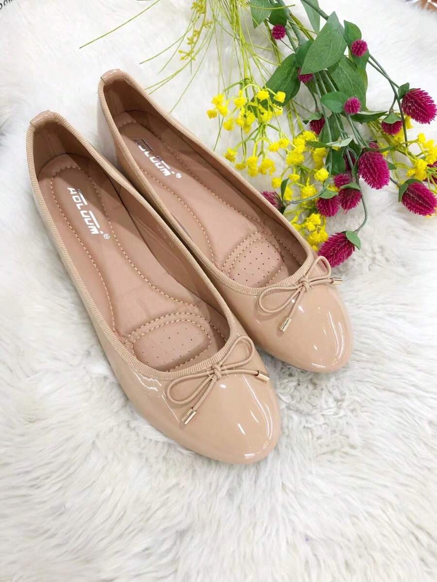 Plain Color Bow Decor Casual Versatile Flats - Khaki - View 1
