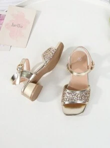 Fashionable Elegant High-End Glitter Party High Heel Sandals, Open Toe High Heels, Breathable And Lightweight Formal Shoes For Party, Performance, Banquet, Wedding, Square Toe High Heel Sandals - Gold - View 5