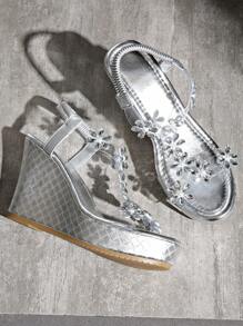 2024 Summer New Women Platform Wedge Sandals, Waterproof Thick Bottom Roman Style Open Toe Shoes - Silver - View 8