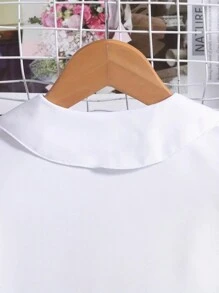 Camicia bianca con maniche a sbuffo e bottoni, stile universitario, adatta per ragazza, primavera/estate