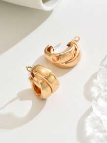 1 對時尚創意扭曲幾何 C 型耳環,光澤飾面,簡約設計,適合女士 - 金色 - 查看 5